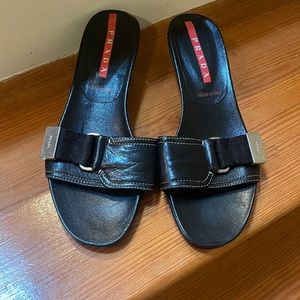 Prada Black Kitten Heel Slides Sandals